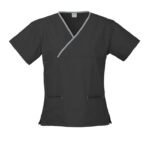 Classic Womens Contrast Crossover Scrub Top - Black/pewter
