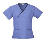 Classic Womens Contrast Crossover Scrub Top - Mid Blue/navy