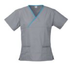 Classic Womens Contrast Crossover Scrub Top - Pewter/aqua