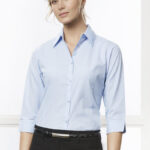 Womens Micro Check 3/4 Sleeve Shirt - Sky