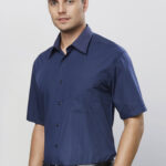 Mens Micro Check Short Sleeve Shirt - Navy