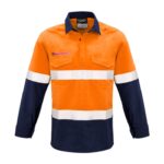 Mens Fr Closed Front Hooped Taped Spliced Shirt - Orange/navy