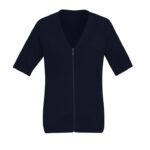 Womens Zip Front Short Sleeve Knit Cardigan - Navy