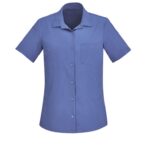 Womens Florence Plain Short Sleeve Shirt - Mid Blue