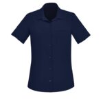 Womens Florence Plain Short Sleeve Shirt - Navy