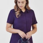 Womens Florence Plain Short Sleeve Shirt - Purple