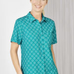 Womens Florence Daisy Print Short Sleeve Shirt - Teal