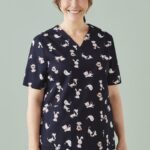Womens Printed Best Friends Scrub Top - Midnight Navy