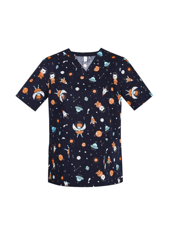 Womens Printed Space Party Scrub Top - Image 3