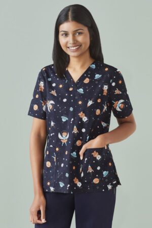 Womens Printed Space Party Scrub Top