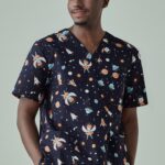 Mens Printed Space Party Scrub Top - Midnight Navy