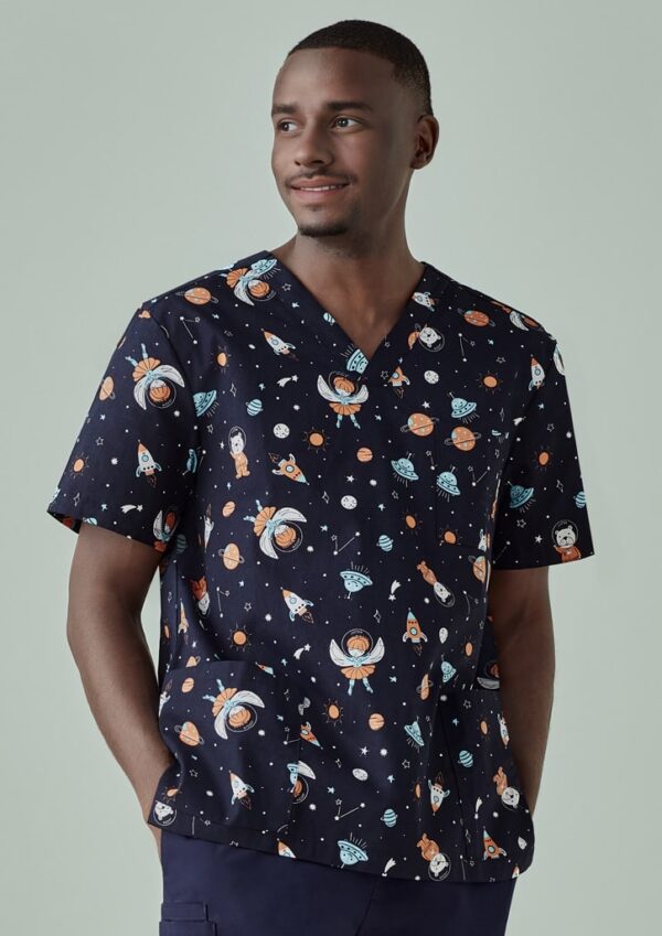 Mens Printed Space Party Scrub Top - Image 10