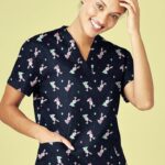 Womens Easter V-neck Short Sleeve Scrub Top - Midnight Navy