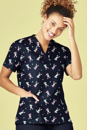 Womens Easter V-neck Short Sleeve Scrub Top