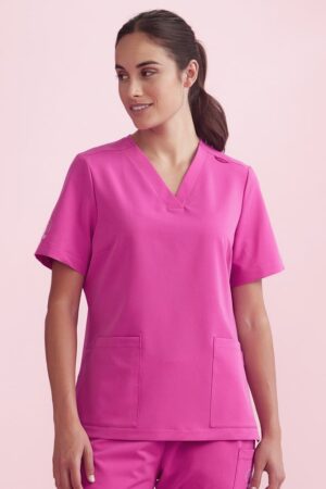 Womens Pink V-neck Scrub Top