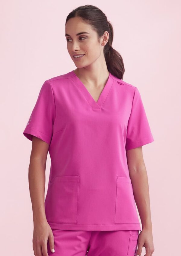 Womens Pink V-neck Scrub Top - Image 10