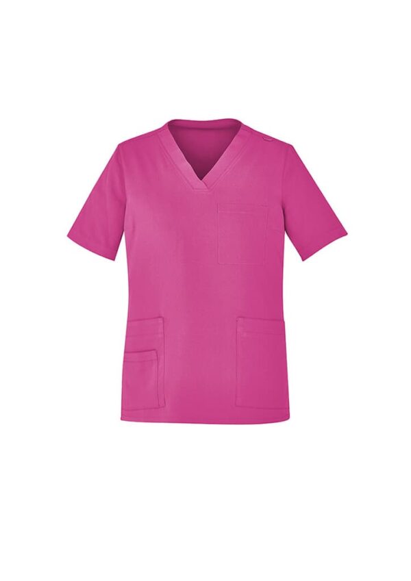 Unisex Pink V-neck Scrub Top - Image 3