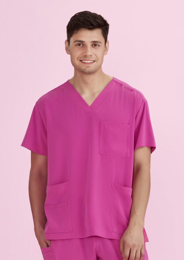 Unisex Pink V-neck Scrub Top - Image 10