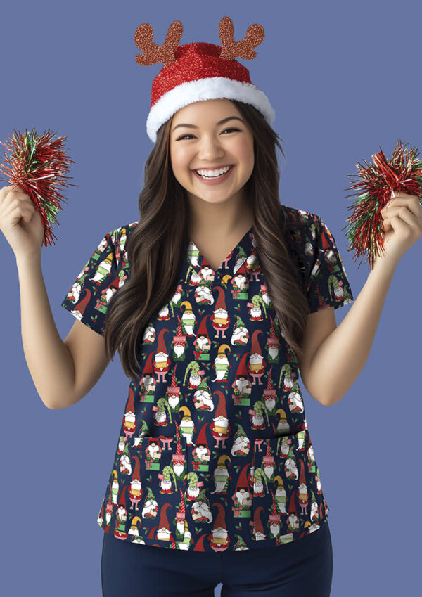 Womens Christmas V-neck Short Sleeve Scrub Top - Image 8