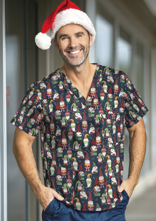 Unisex Christmas V-neck Short Sleeve Scrub Top - Image 16