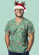 Unisex Christmas V-neck Short Sleeve Scrub Top