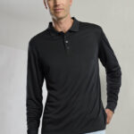 Mens Action Long Sleeve Polo - Black
