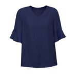 Womens Aria Fluted Sleeve Blouse - Navy