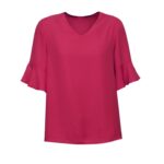 Womens Aria Fluted Sleeve Blouse - Raspberry