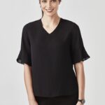 Womens Aria Fluted Sleeve Blouse - Black