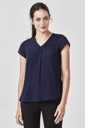Womens Kayla V-neck Pleat Blouse