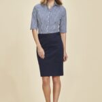 Womens Mid Waist Stretch Chino Skirt - Navy