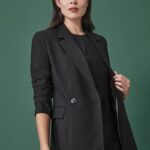 Womens Renew Double Breasted Longline Jacket - Pencil Black