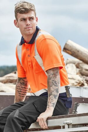 Mens Hi Vis Spliced Short Sleeve Polo - Shoulder Taped