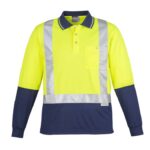 Mens Hi Vis Spliced Long Sleeve Polo - Shoulder Taped - Yellow/navy
