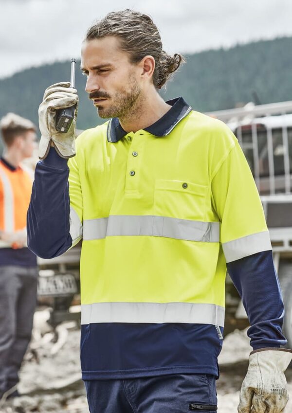 Mens Hi Vis Spliced Long Sleeve Polo - Hoop Taped - Image 14