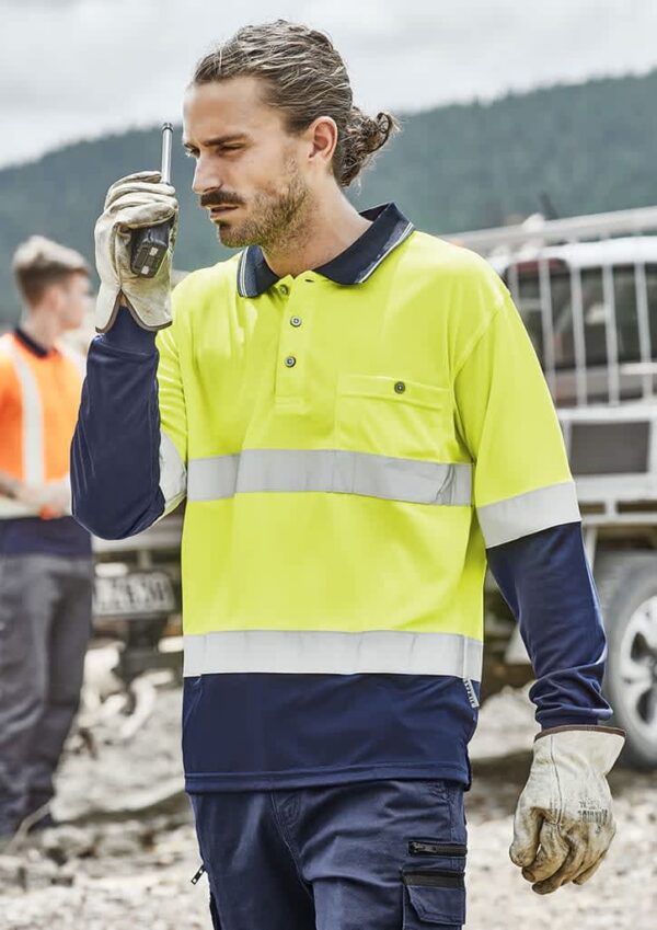 Mens Hi Vis Spliced Long Sleeve Polo - Hoop Taped - Image 2