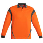 Mens Hi Vis Aztec Long Sleeve Polo - Orange/charcoal