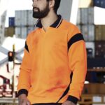 Mens Hi Vis Aztec Long Sleeve Polo - Orange/navy