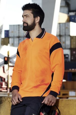 Mens Hi Vis Aztec Long Sleeve Polo
