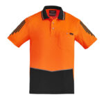 Mens Hi Vis Flux Short Sleeve Polo - Orange/black