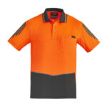 Mens Hi Vis Flux Short Sleeve Polo - Orange/charcoal