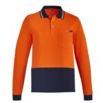 Mens Hi Vis Cotton Long Sleeve Polo - Orange/navy