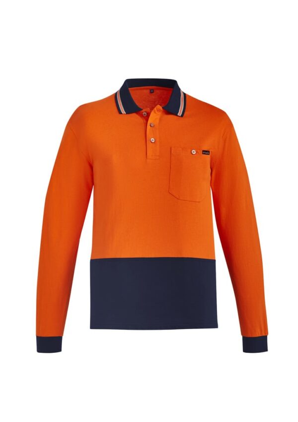 Mens Hi Vis Cotton Long Sleeve Polo - Image 2