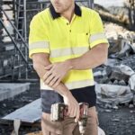 Unisex Hi Vis Segmented Tape Short Sleeve Polo - Yellow/navy