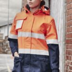 Womens Hi Vis Ultralite Waterproof Jacket - Orange/navy