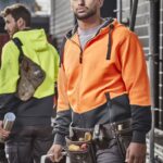 Unisex Hi Vis Textured Jacquard Full Zip Hoodie - Orange/charcoal