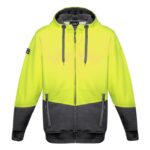 Unisex Hi Vis Textured Jacquard Full Zip Hoodie - Yellow/charcoal