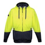 Unisex Hi Vis Textured Jacquard Full Zip Hoodie - Yellow/navy