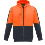 Unisex Hi Vis Full Zip Hoodie - Orange/navy