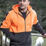 Unisex Hi Vis Full Zip Hoodie - Orange/charcoal